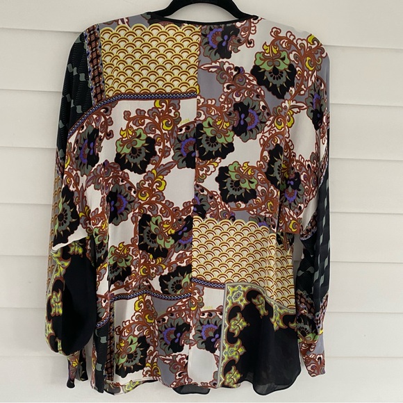 Hale Bob Floral Geo Patchwork 100% Silk Henley Dolman Tunic To, Medium - Picture 5 of 8